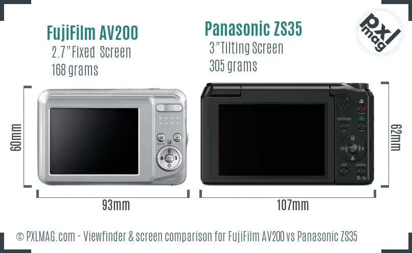 FujiFilm AV200 vs Panasonic ZS35 Screen and Viewfinder comparison