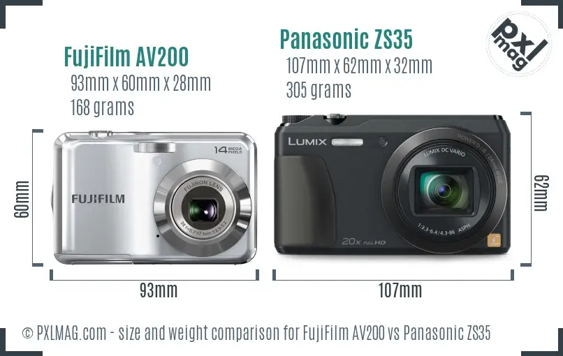 FujiFilm AV200 vs Panasonic ZS35 size comparison