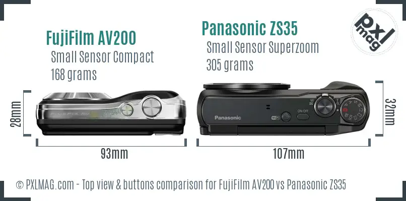 FujiFilm AV200 vs Panasonic ZS35 top view buttons comparison