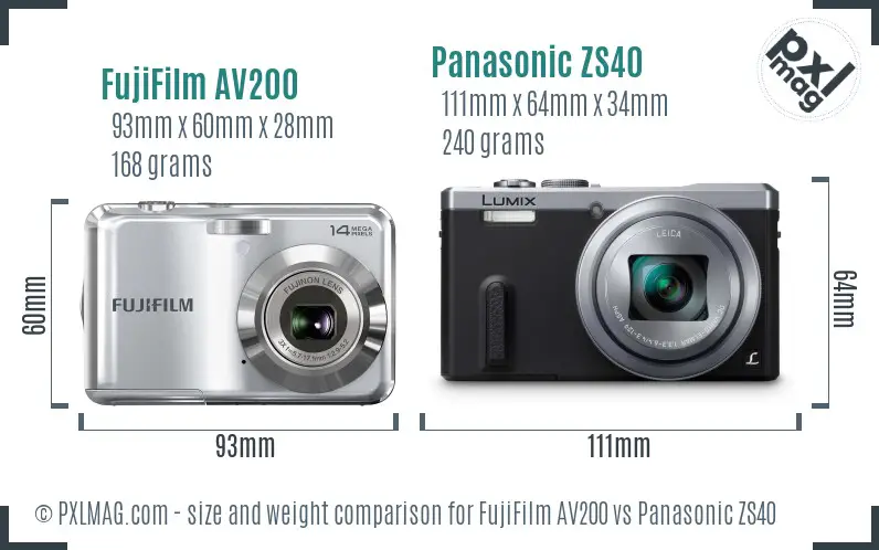 FujiFilm AV200 vs Panasonic ZS40 size comparison FujiFilm AV200 vs Panasonic ZS40 size comparison