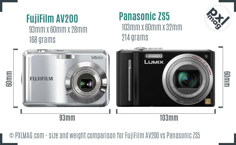FujiFilm AV200 vs Panasonic ZS5 size comparison