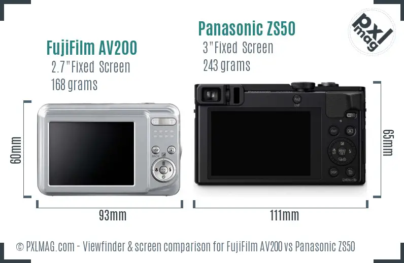FujiFilm AV200 vs Panasonic ZS50 Screen and Viewfinder comparison