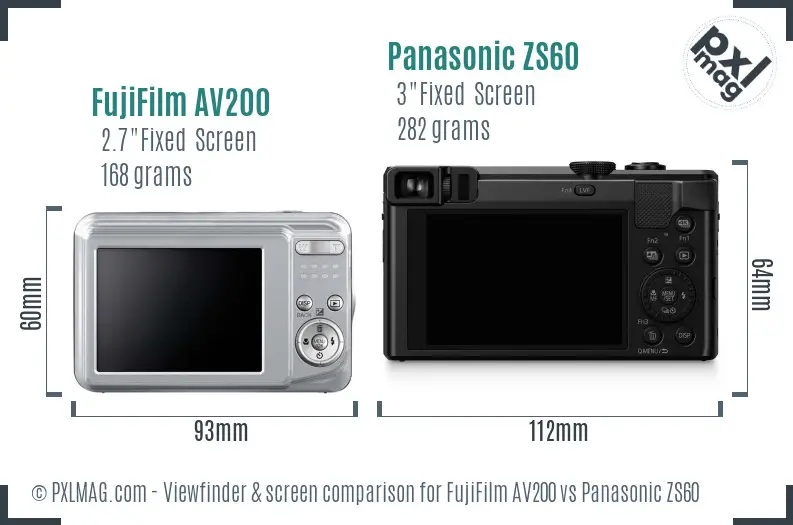 FujiFilm AV200 vs Panasonic ZS60 Screen and Viewfinder comparison FujiFilm AV200 vs Panasonic ZS60 Screen and Viewfinder comparison