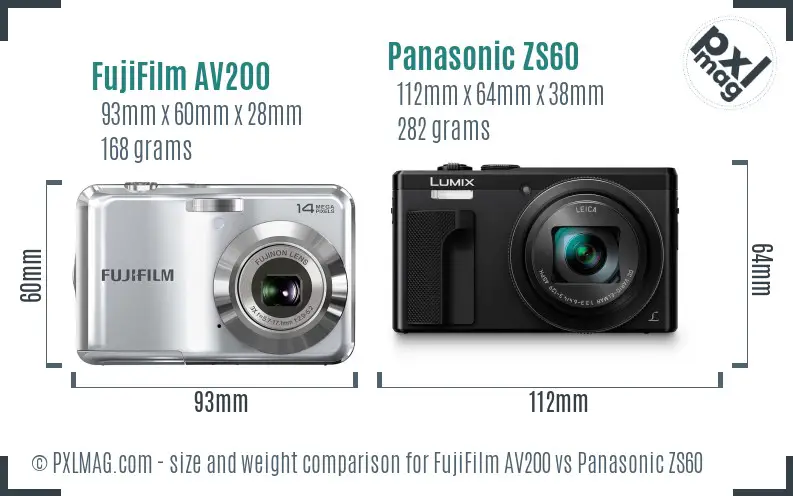 FujiFilm AV200 vs Panasonic ZS60 size comparison FujiFilm AV200 vs Panasonic ZS60 size comparison