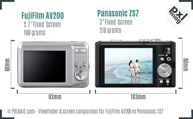 FujiFilm AV200 vs Panasonic ZS7 Screen and Viewfinder comparison