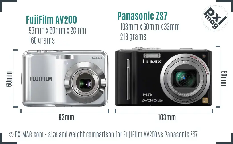 FujiFilm AV200 vs Panasonic ZS7 size comparison