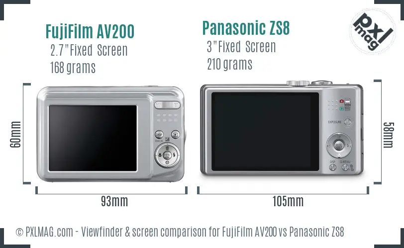 FujiFilm AV200 vs Panasonic ZS8 Screen and Viewfinder comparison FujiFilm AV200 vs Panasonic ZS8 Screen and Viewfinder comparison