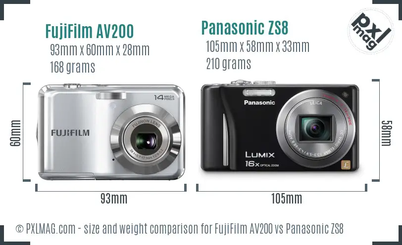 FujiFilm AV200 vs Panasonic ZS8 size comparison FujiFilm AV200 vs Panasonic ZS8 size comparison