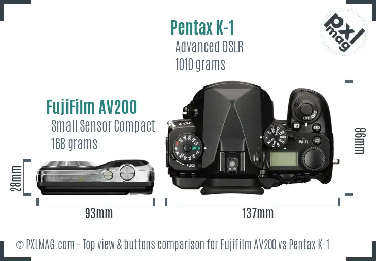 FujiFilm AV200 vs Pentax K-1 top view buttons comparison FujiFilm AV200 vs Pentax K-1 top view buttons comparison