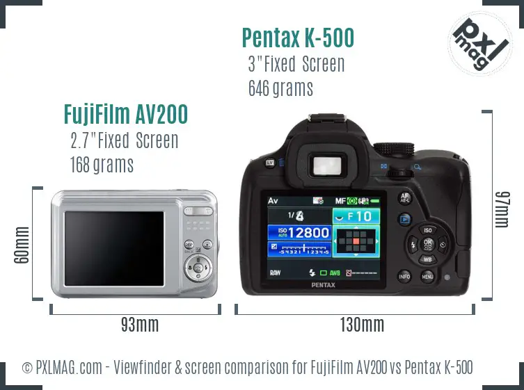 FujiFilm AV200 vs Pentax K-500 Screen and Viewfinder comparison