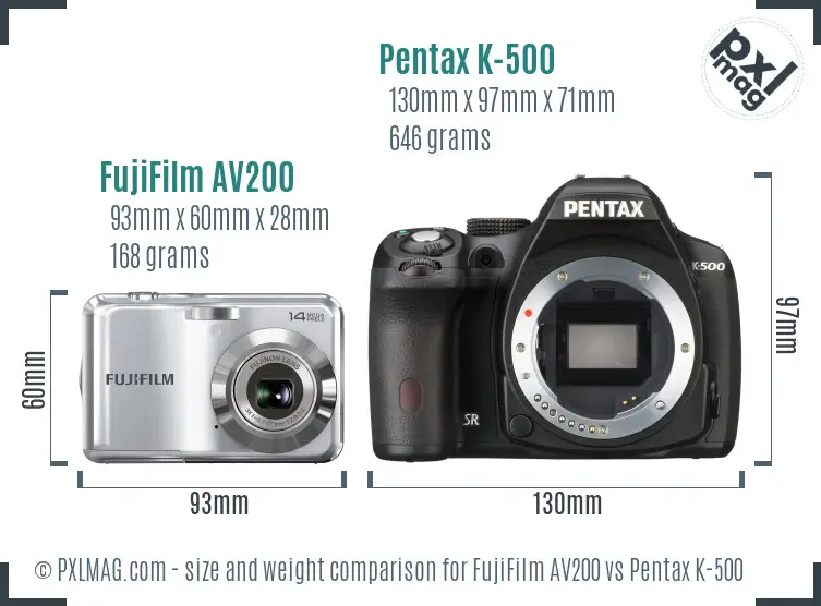 FujiFilm AV200 vs Pentax K-500 size comparison