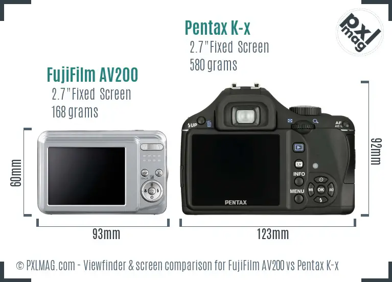 FujiFilm AV200 vs Pentax K-x Screen and Viewfinder comparison