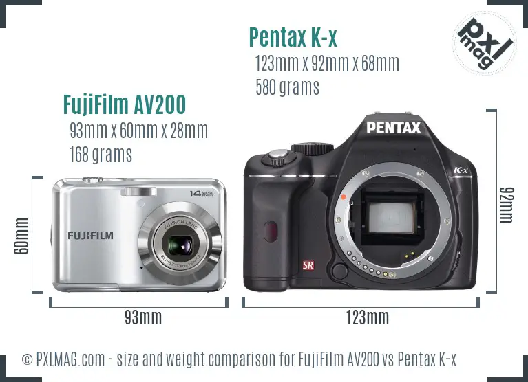 FujiFilm AV200 vs Pentax K-x size comparison