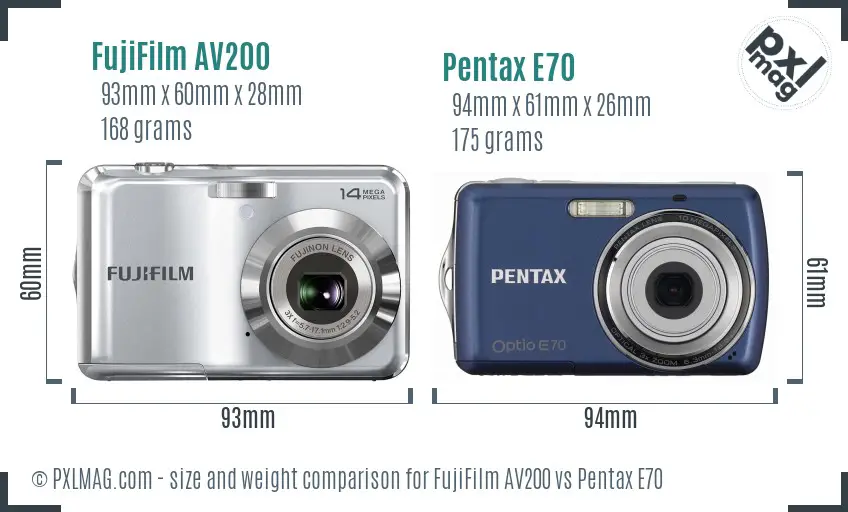 FujiFilm AV200 vs Pentax E70 size comparison