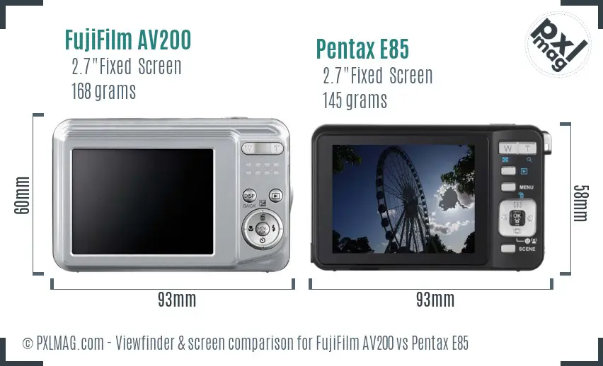 FujiFilm AV200 vs Pentax E85 Screen and Viewfinder comparison