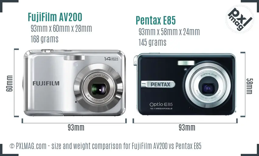 FujiFilm AV200 vs Pentax E85 size comparison