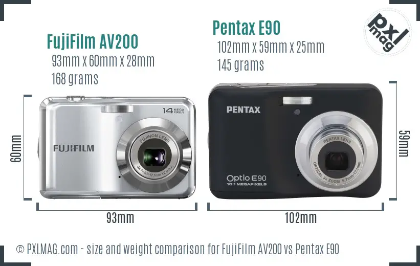 FujiFilm AV200 vs Pentax E90 size comparison FujiFilm AV200 vs Pentax E90 size comparison