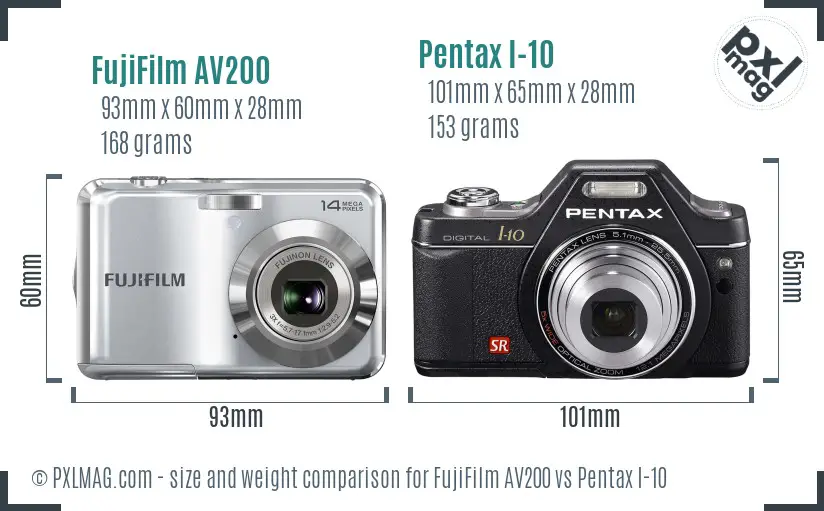 FujiFilm AV200 vs Pentax I-10 size comparison FujiFilm AV200 vs Pentax I-10 size comparison