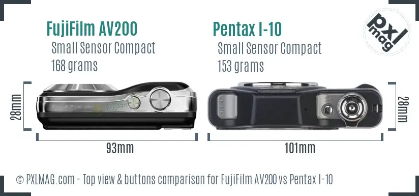 FujiFilm AV200 vs Pentax I-10 top view buttons comparison FujiFilm AV200 vs Pentax I-10 top view buttons comparison
