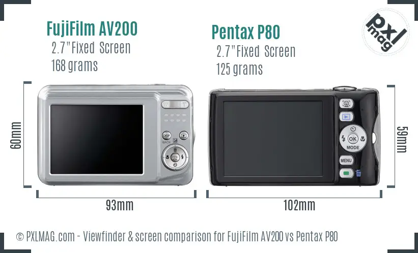 FujiFilm AV200 vs Pentax P80 Screen and Viewfinder comparison