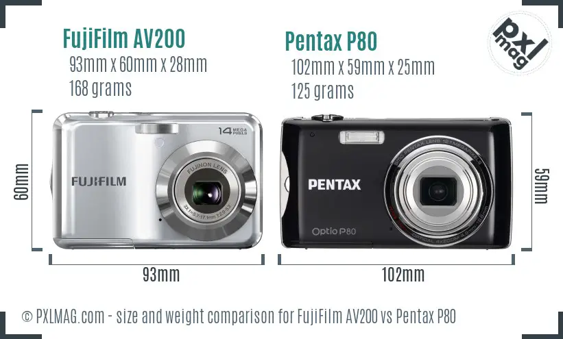 FujiFilm AV200 vs Pentax P80 size comparison