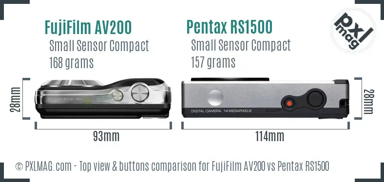 FujiFilm AV200 vs Pentax RS1500 top view buttons comparison FujiFilm AV200 vs Pentax RS1500 top view buttons comparison