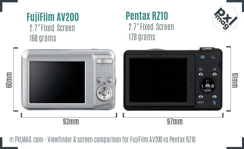 FujiFilm AV200 vs Pentax RZ10 Screen and Viewfinder comparison