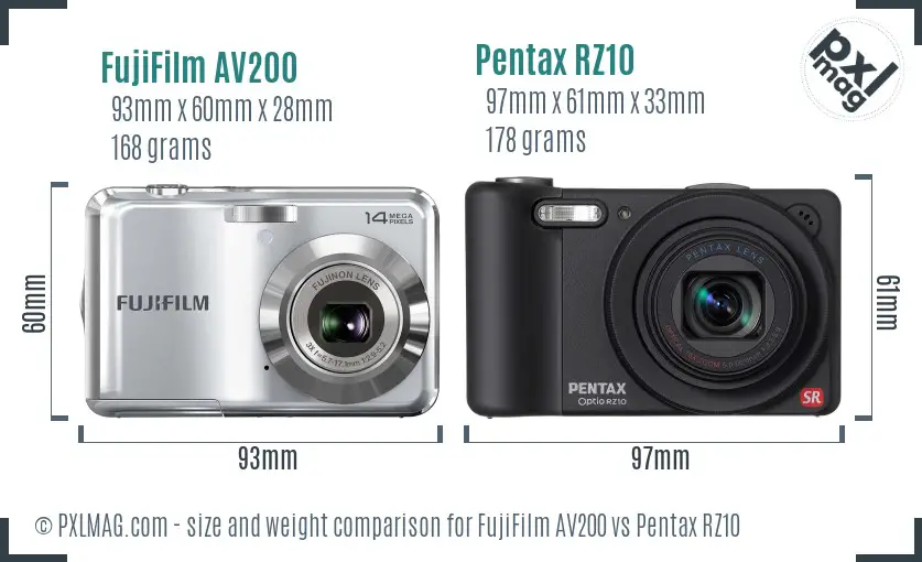 FujiFilm AV200 vs Pentax RZ10 size comparison