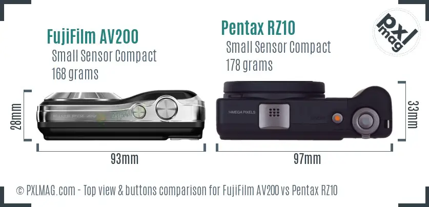 FujiFilm AV200 vs Pentax RZ10 top view buttons comparison