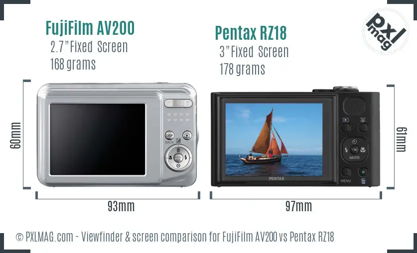 FujiFilm AV200 vs Pentax RZ18 Screen and Viewfinder comparison FujiFilm AV200 vs Pentax RZ18 Screen and Viewfinder comparison