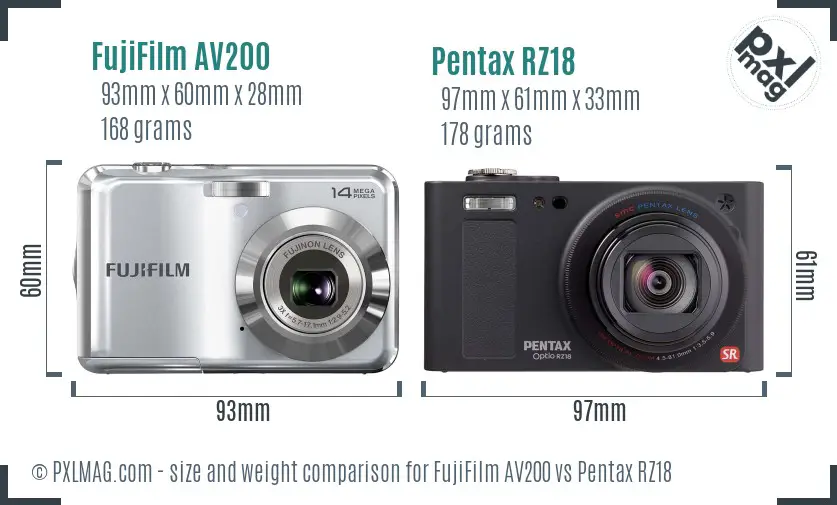 FujiFilm AV200 vs Pentax RZ18 size comparison FujiFilm AV200 vs Pentax RZ18 size comparison