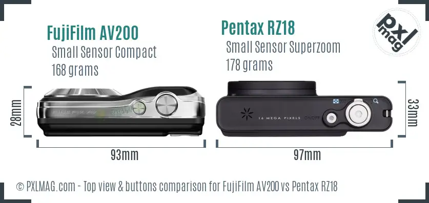 FujiFilm AV200 vs Pentax RZ18 top view buttons comparison FujiFilm AV200 vs Pentax RZ18 top view buttons comparison