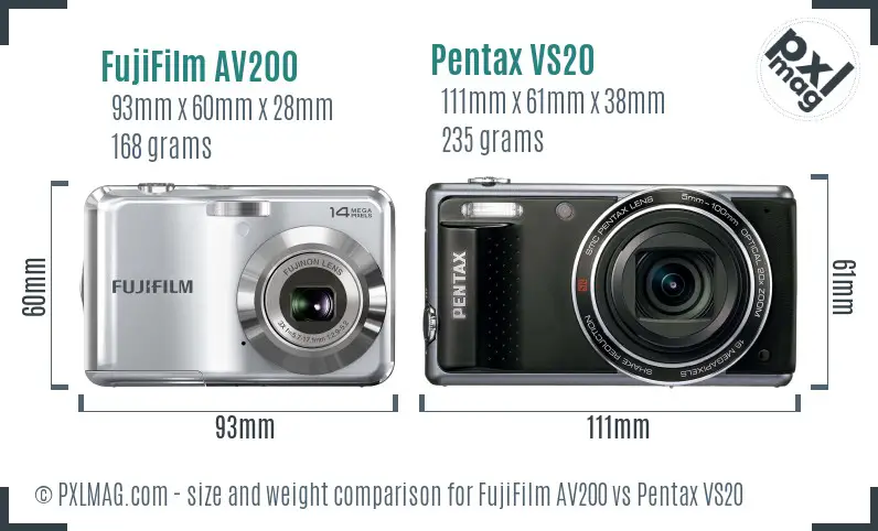FujiFilm AV200 vs Pentax VS20 size comparison