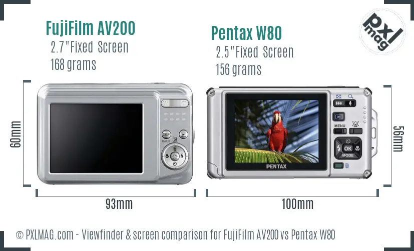 FujiFilm AV200 vs Pentax W80 Screen and Viewfinder comparison