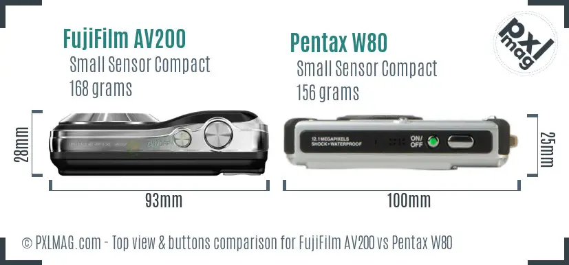 FujiFilm AV200 vs Pentax W80 top view buttons comparison