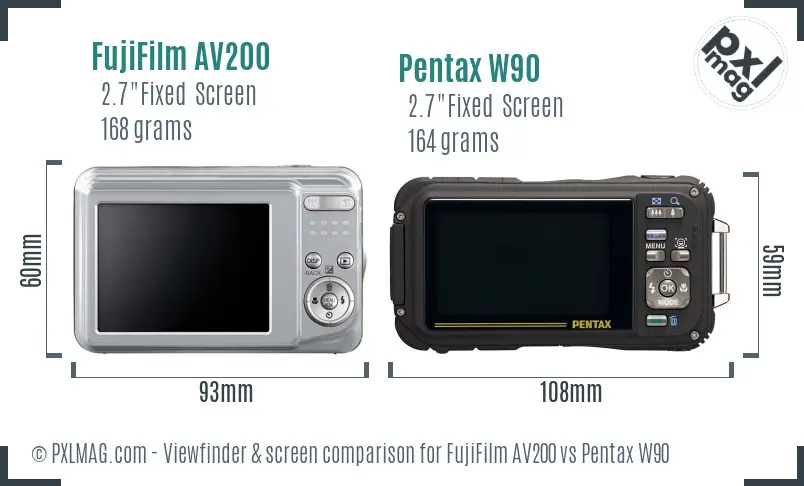 FujiFilm AV200 vs Pentax W90 Screen and Viewfinder comparison