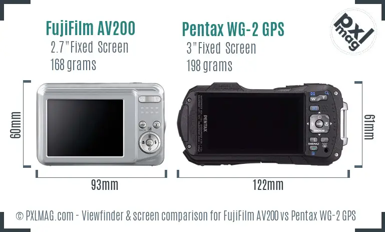 FujiFilm AV200 vs Pentax WG-2 GPS Screen and Viewfinder comparison