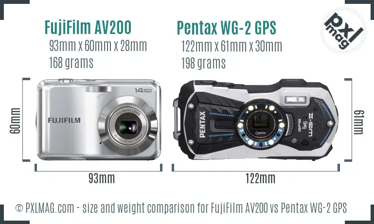 FujiFilm AV200 vs Pentax WG-2 GPS size comparison
