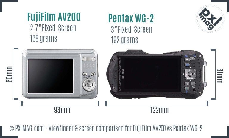 FujiFilm AV200 vs Pentax WG-2 Screen and Viewfinder comparison