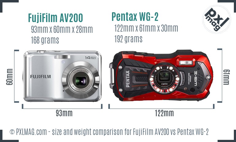FujiFilm AV200 vs Pentax WG-2 size comparison FujiFilm AV200 vs Pentax WG-2 size comparison