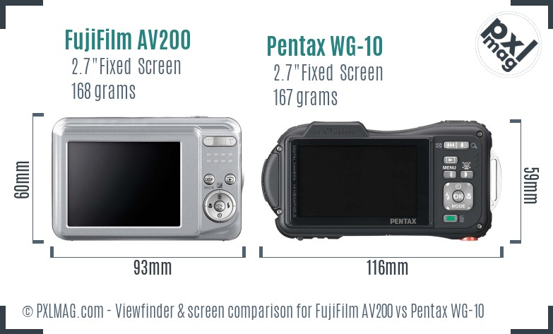 FujiFilm AV200 vs Pentax WG-10 Screen and Viewfinder comparison