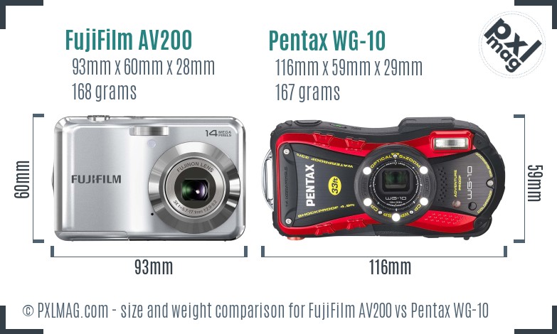 FujiFilm AV200 vs Pentax WG-10 size comparison