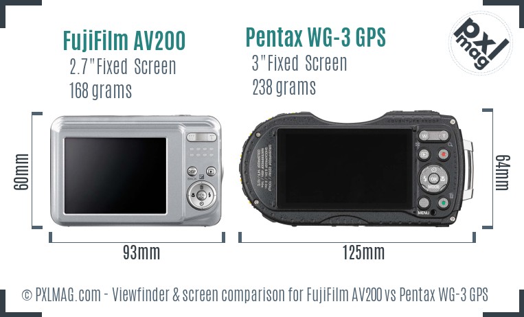 FujiFilm AV200 vs Pentax WG-3 GPS Screen and Viewfinder comparison