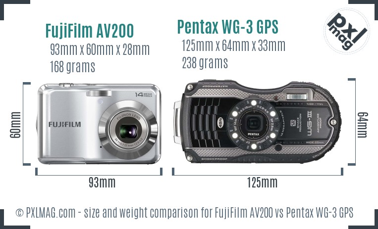 FujiFilm AV200 vs Pentax WG-3 GPS size comparison FujiFilm AV200 vs Pentax WG-3 GPS size comparison