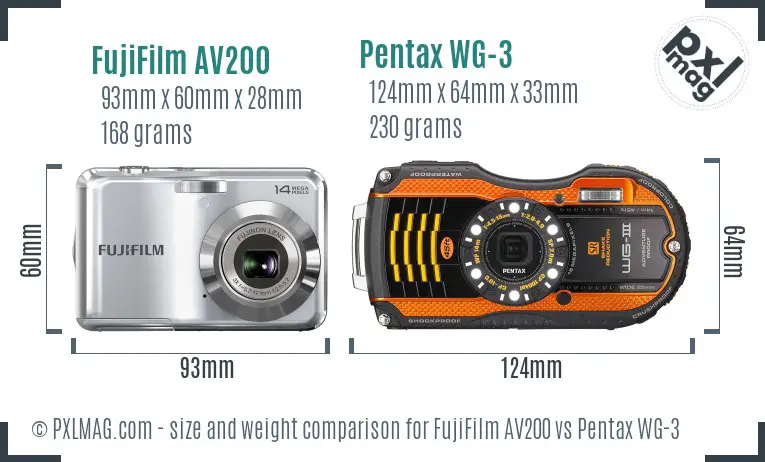 FujiFilm AV200 vs Pentax WG-3 size comparison FujiFilm AV200 vs Pentax WG-3 size comparison