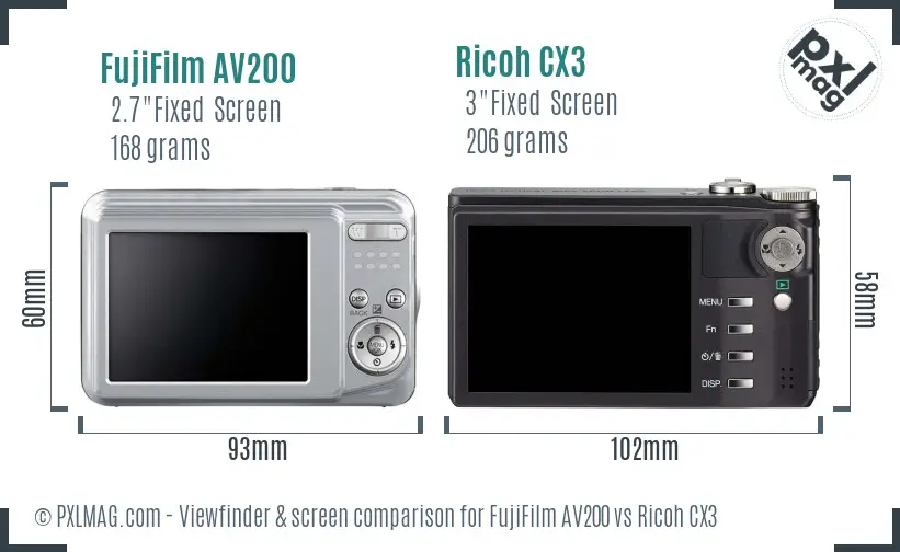 FujiFilm AV200 vs Ricoh CX3 Screen and Viewfinder comparison FujiFilm AV200 vs Ricoh CX3 Screen and Viewfinder comparison
