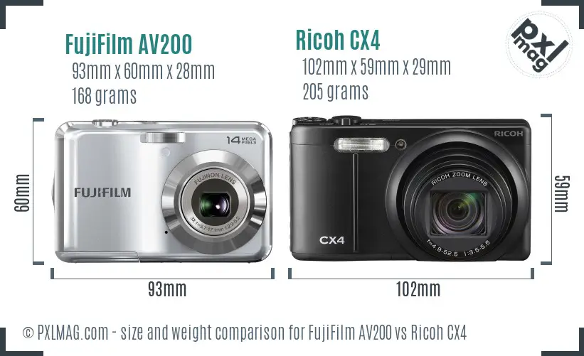 FujiFilm AV200 vs Ricoh CX4 size comparison