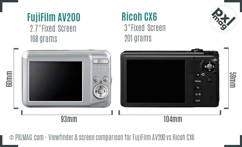 FujiFilm AV200 vs Ricoh CX6 Screen and Viewfinder comparison