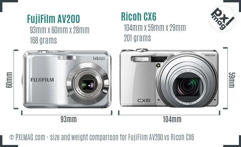 FujiFilm AV200 vs Ricoh CX6 size comparison FujiFilm AV200 vs Ricoh CX6 size comparison