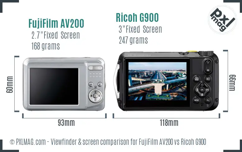 FujiFilm AV200 vs Ricoh G900 Screen and Viewfinder comparison